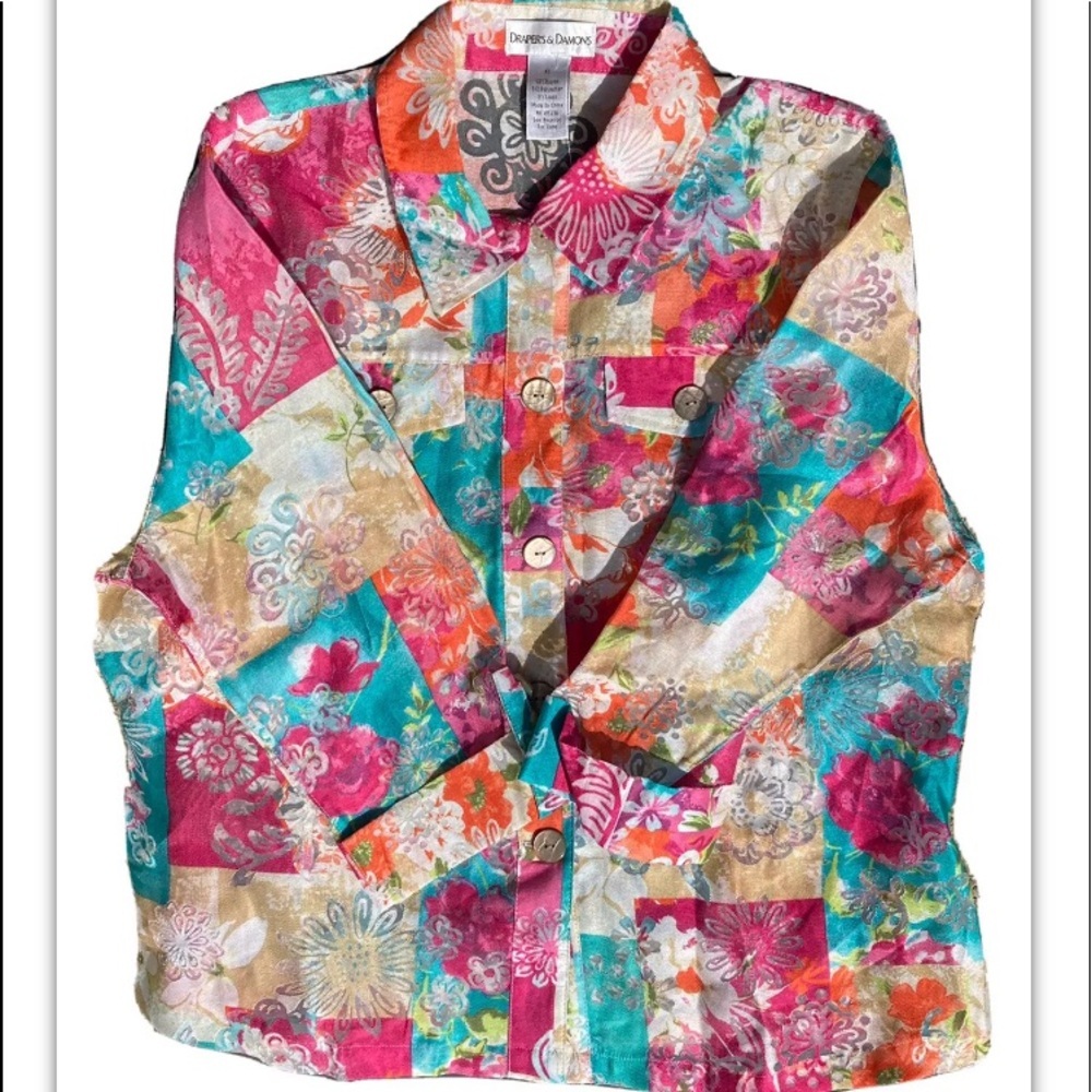 Draper’s & Damon’s Shirt Jacket Size Large Floral Burnout Linen Blend Sheer NWOT
